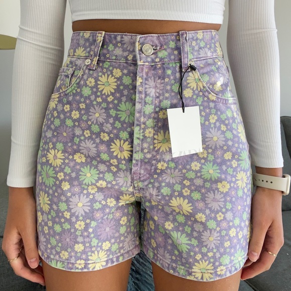 Zara floral denim shorts Clearance